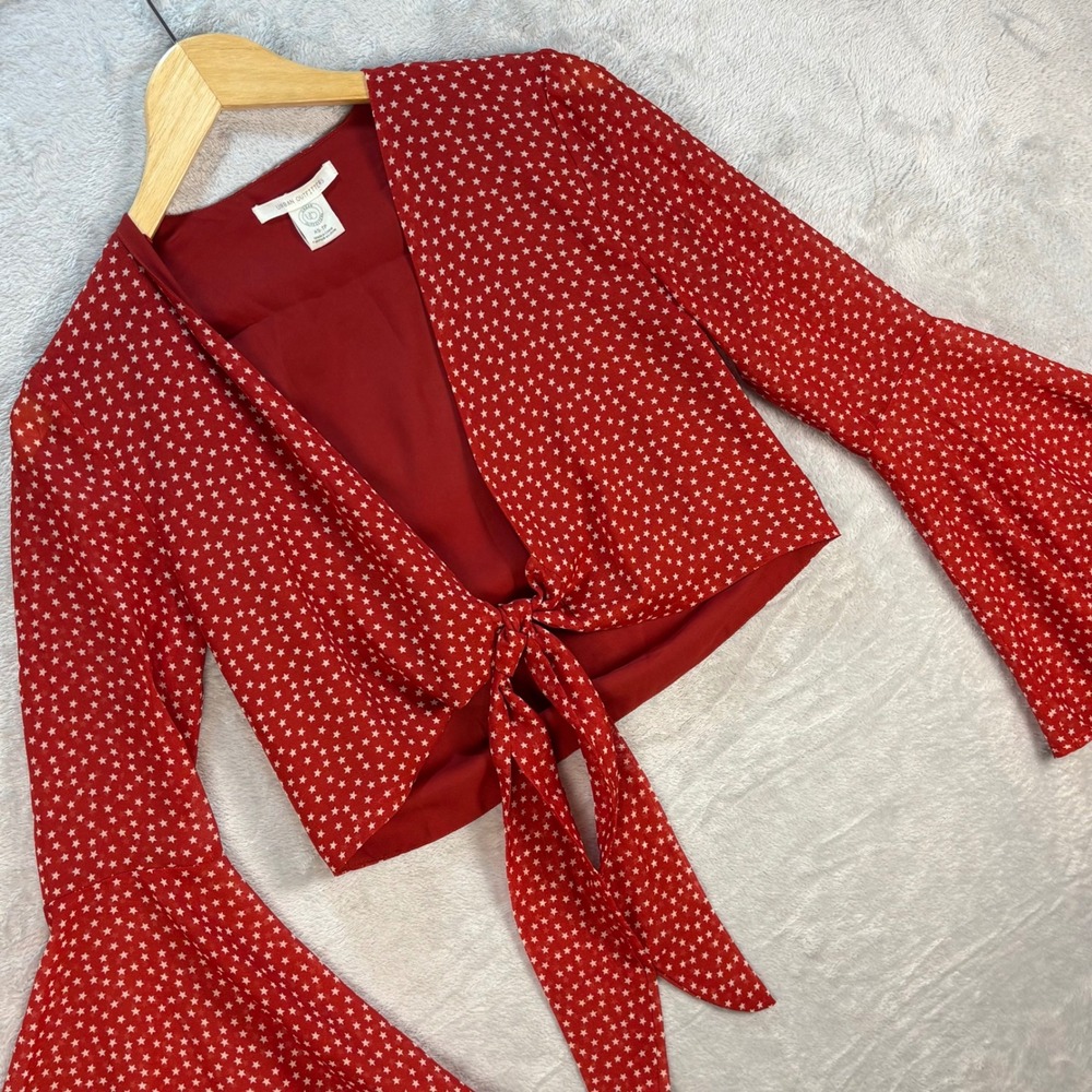 Urban Outfitters Women's Star Print Tie Front Blouse Bell Sleeve Top XS